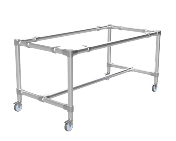 Steigerbuis onderstel tafel uit buis Ø 33,7 mm zwenkwielen Ø 75 mm