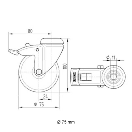 Zwenkwiel Ø 75 mm met rem