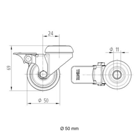 Zwenkwiel Ø 50 mm met rem