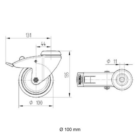 Zwenkwiel Ø 100 mm met rem
