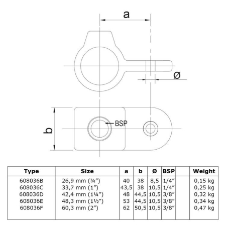 Enkele bevestigingslip Ø 33,7 mm