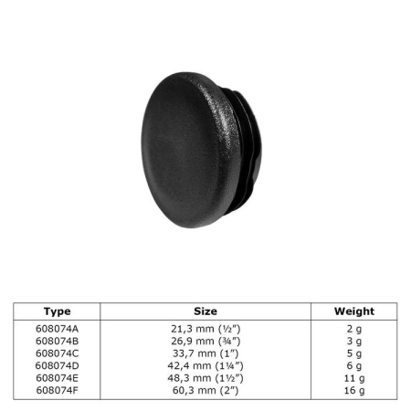 Inslagdop zwart kunststof Ø 33,7 mm