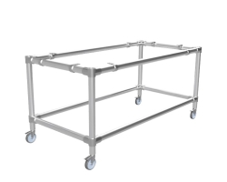 Steigerbuis onderstel tafel met onder-etage uit buis Ø 33,7 mm zwenkwielen Ø 75 mm