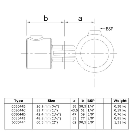 Scharnierstuk enkel (compleet) Ø 42,4 mm