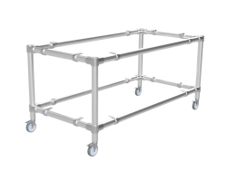 Werktafel onderstel met onder-etage uit gegalvaniseerde buis Ø 42,4 mm zwenkwielen