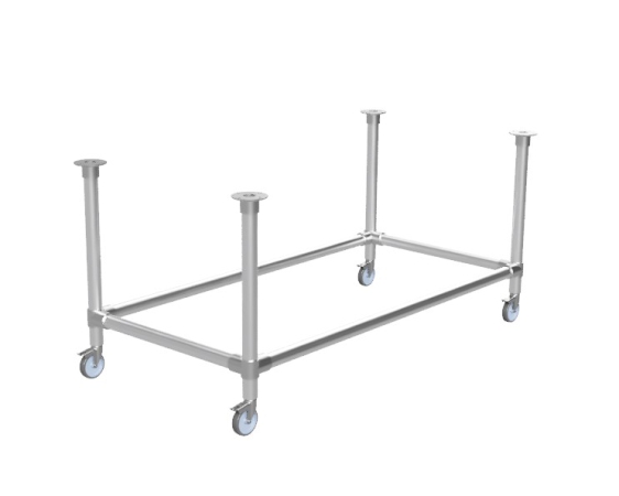 Steigerbuis onderstel tafel met onder-etage uit buis Ø 42,4 mm zwenkwielen