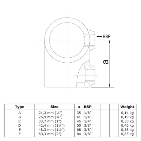 Kort T-stuk zwart Ø 48,3 mm