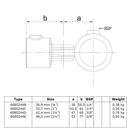 Scharnierstuk enkel (compleet) zwart Ø 33,7 mm