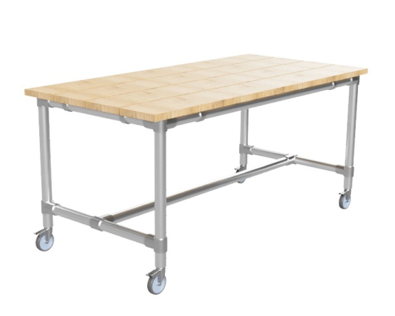 Steigerbuis onderstel tafel uit buis Ø 48,3 mm zwenkwielen