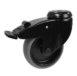 Zwart zwenkwiel Ø 75 mm met rem