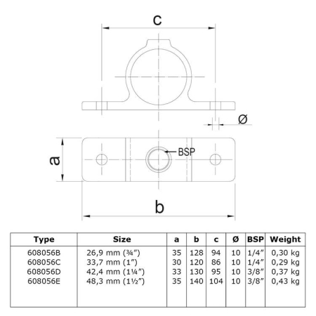 Dubbele bevestigingslip 180° uitwendig Ø 26,9 mm