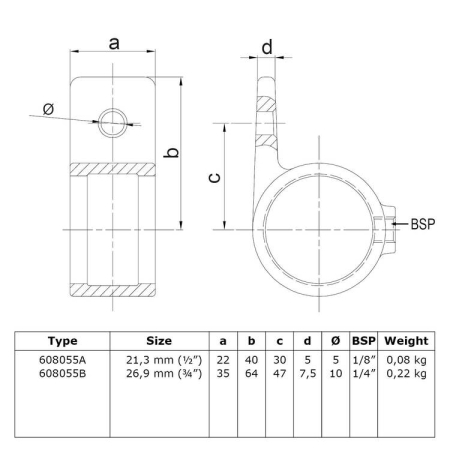 Enkele bevestigingslip uitwendig Ø 26,9 mm