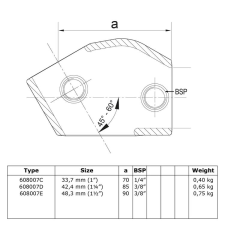 T-stuk variabel 30° - 60° Ø 26,9 mm