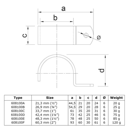 Kapbeugel enkele lip Ø 33,7 mm