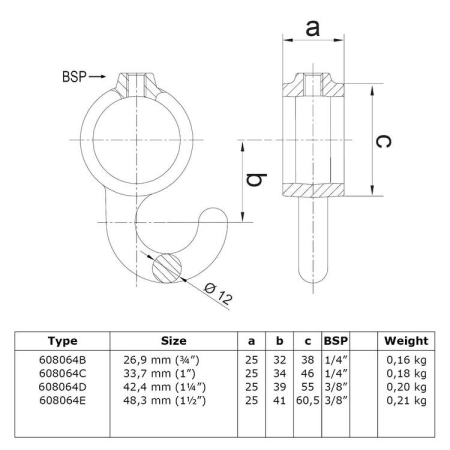 Haak gedraaid Ø 33,7 mm