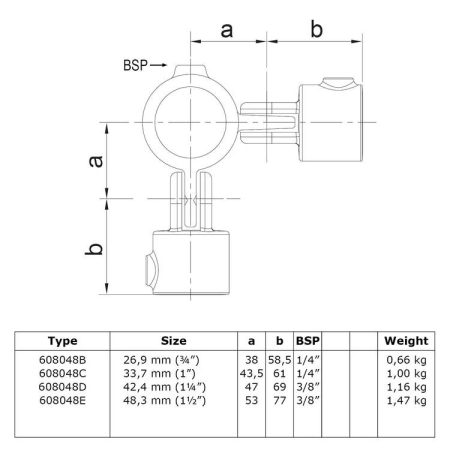 Scharnierstuk dubbel 90° (set) Ø 42,4 mm
