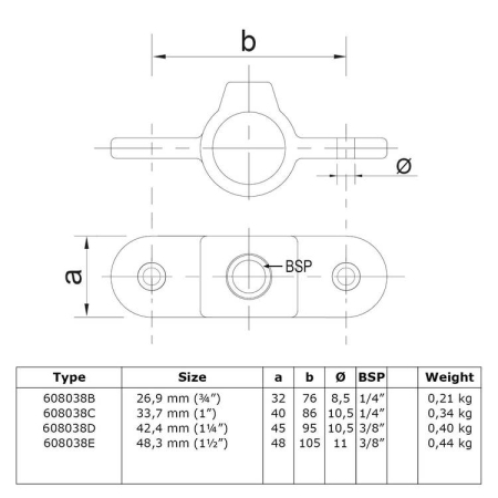 Dubbele bevestigingslip 180° Ø 42,4 mm