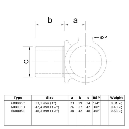 T-verbindingsstuk adapter Ø 42,4 mm