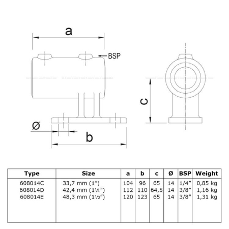 Boeiboordbevestiging vertikaal Ø 42,4 mm