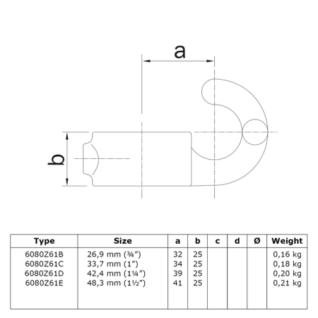 Haak zwart Ø 33,7 mm