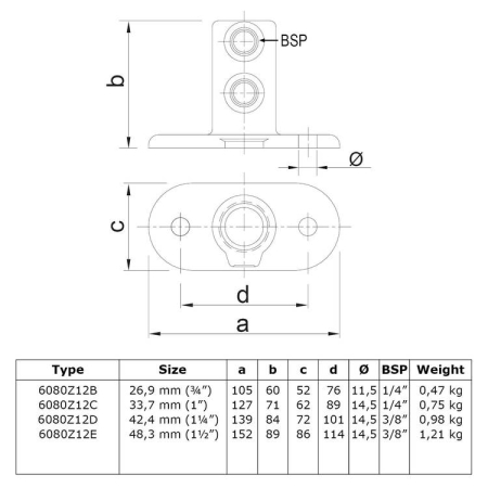 Voetplaat ovaal zwart Ø 42,4 mm