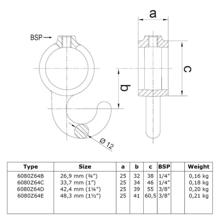 Haak gedraaid zwart Ø 48,3 mm