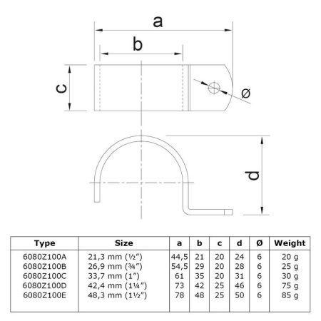 Kapbeugel enkele lip zwart Ø 42,4 mm