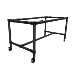 Zwarte steigerbuis onderstel tafel uit buis Ø 33,7 mm zwenkwielen Ø 75 mm