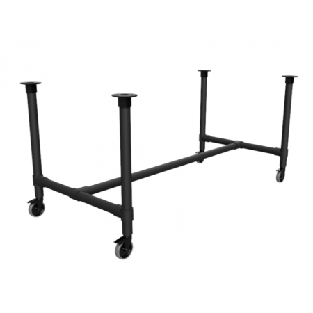 Zwarte steigerbuis onderstel tafel uit buis Ø 33,7 mm zwenkwielen Ø 75 mm