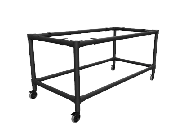 Zwarte steigerbuis onderstel tafel met onder-etage uit buis Ø 33,7 mm zwenkwielen Ø 75 mm