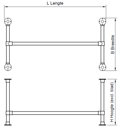 Zwarte steigerbuis onderstel tafel uit buis Ø 42,4 mm