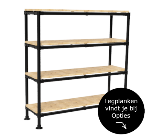 Steigerbuis Kast zwart met 4 etages uit zwarte buis Ø 33,7 mm excl planken