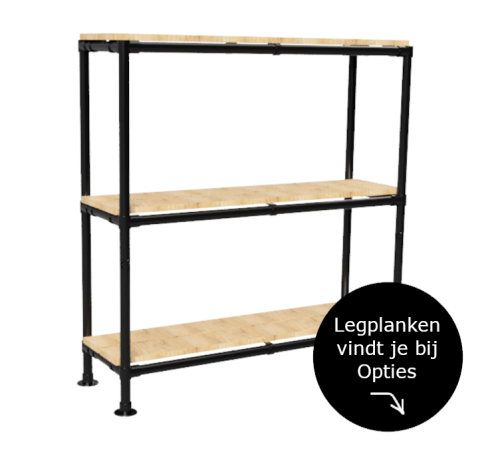 Steigerbuis Kast zwart met 3 etages uit zwarte buis Ø 42,4 mm excl planken