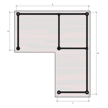 Steigerbuis onderstel bureau hoektafel uit buis Ø 48,3 mm voor zelfdragend blad