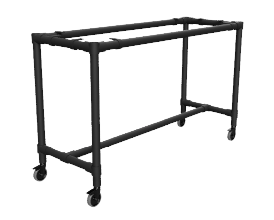 Zwarte steigerbuis bartafel onderstel Ø 33,7 mm zwenkwielen Ø 50 mm