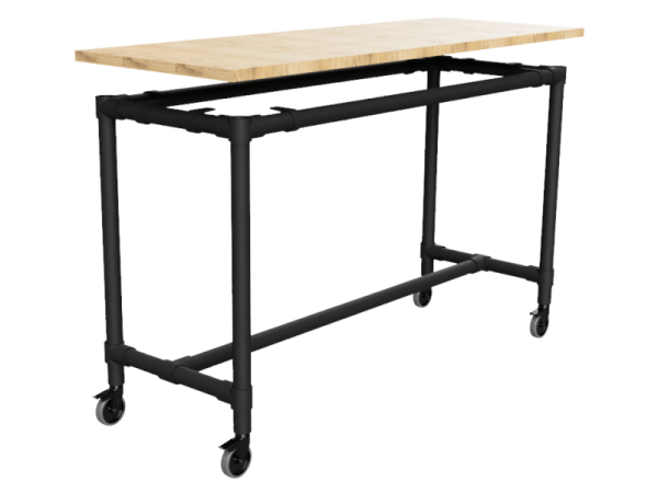 Zwarte steigerbuis bartafel onderstel Ø 33,7 mm zwenkwielen Ø 50 mm