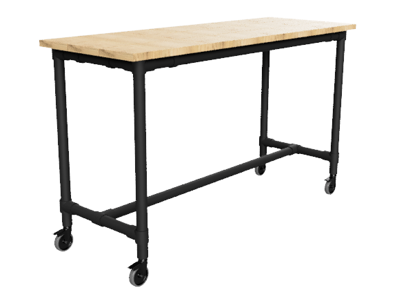 Zwarte steigerbuis bartafel onderstel Ø 42,4 mm zwenkwielen Ø 75 mm