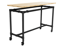 Zwarte steigerbuis bartafel onderstel Ø 42,4 mm zwenkwielen Ø 75 mm