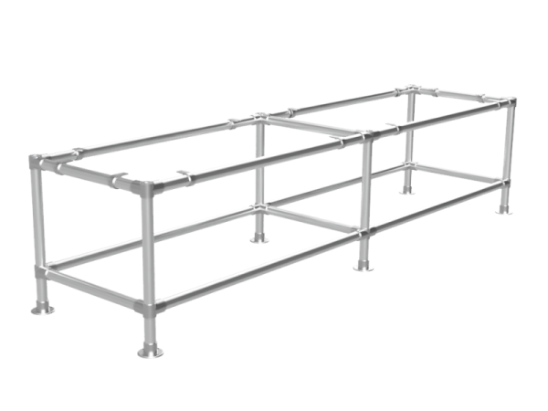 Werktafel onderstel lang met onder-etage uit gegalvaniseerde buis Ø 42,4 mm
