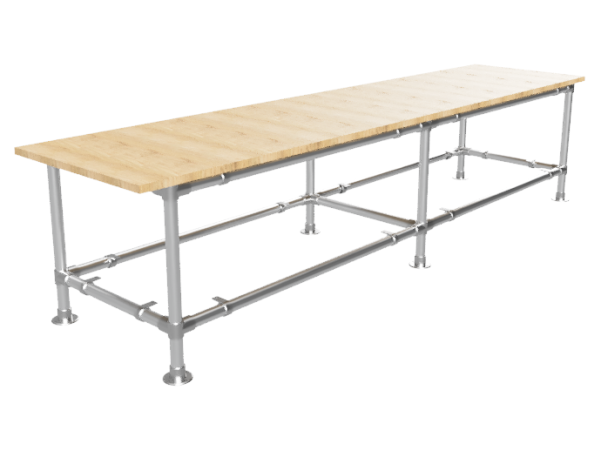 Werktafel onderstel lang met onder-etage uit gegalvaniseerde buis Ø 42,4 mm
