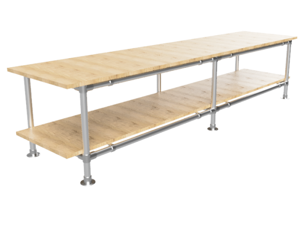 Werktafel onderstel lang met onder-etage uit gegalvaniseerde buis Ø 42,4 mm