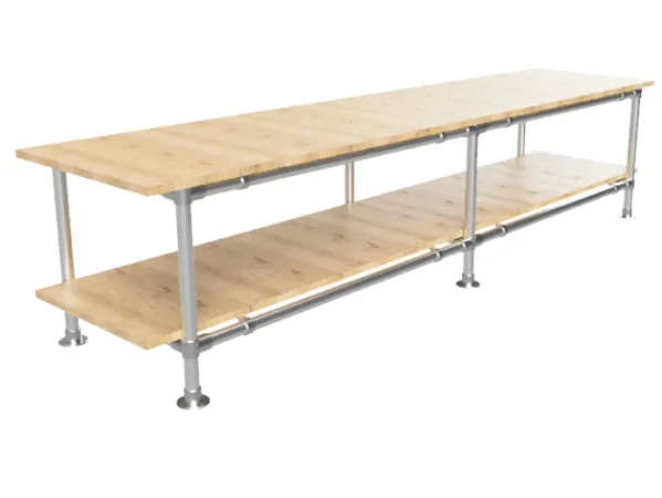 Werktafel onderstel lang met onder-etage uit gegalvaniseerde buis Ø 42,4 mm