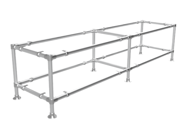 Werktafel onderstel lang met onder-etage uit gegalvaniseerde buis Ø 48,3 mm