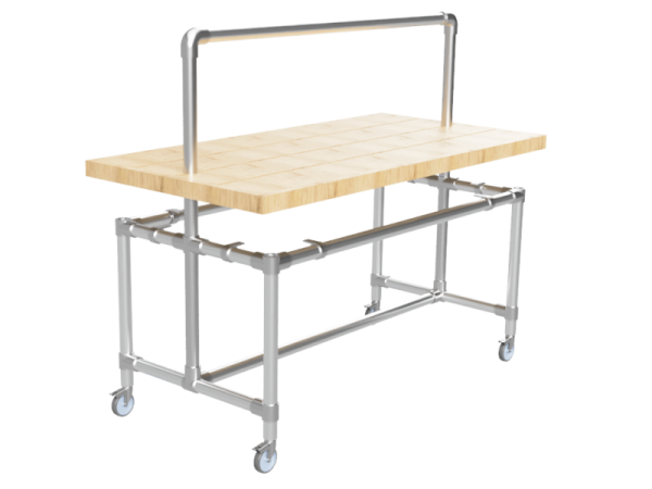 Steigerbuis onderstel tafel met bovenbuis uit buis Ø 33,7 mm zwenkwielen