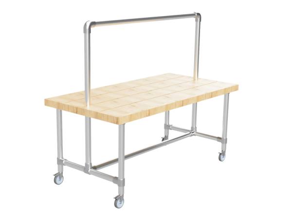 Steigerbuis onderstel tafel met bovenbuis uit buis Ø 33,7 mm zwenkwielen