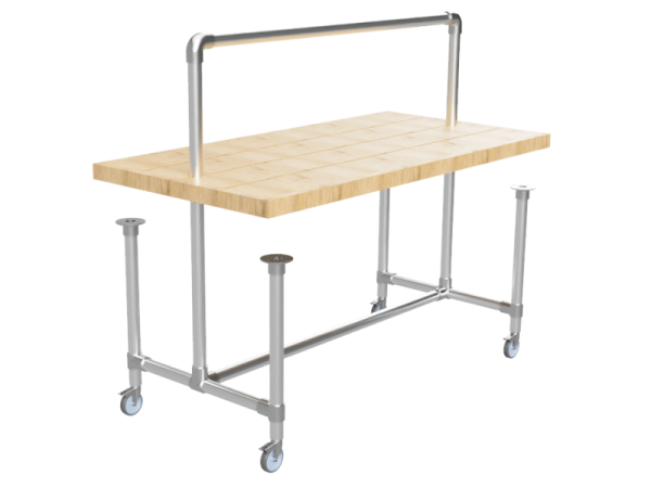 Steigerbuis onderstel tafel met bovenbuis uit buis Ø 33,7 mm zwenkwielen