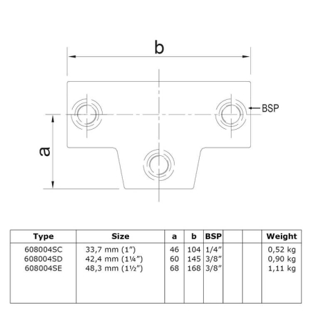 Lang T-stuk variabele hoek 0 - 11° Ø 48,3 mm