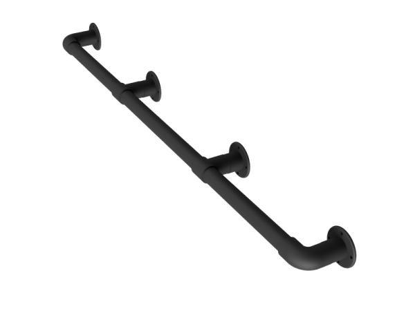 Steigerbuis trapleuning met kniestuk/t-stuk - muurplaat dubbel zwart uit buis 33,7 mm