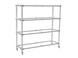 Steigerbuis Kast met 4 etages uit buis Ø 26,9 mm en zwenkwielen excl planken