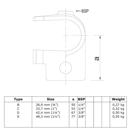 Open T-stuk zwart Ø 48,3 mm